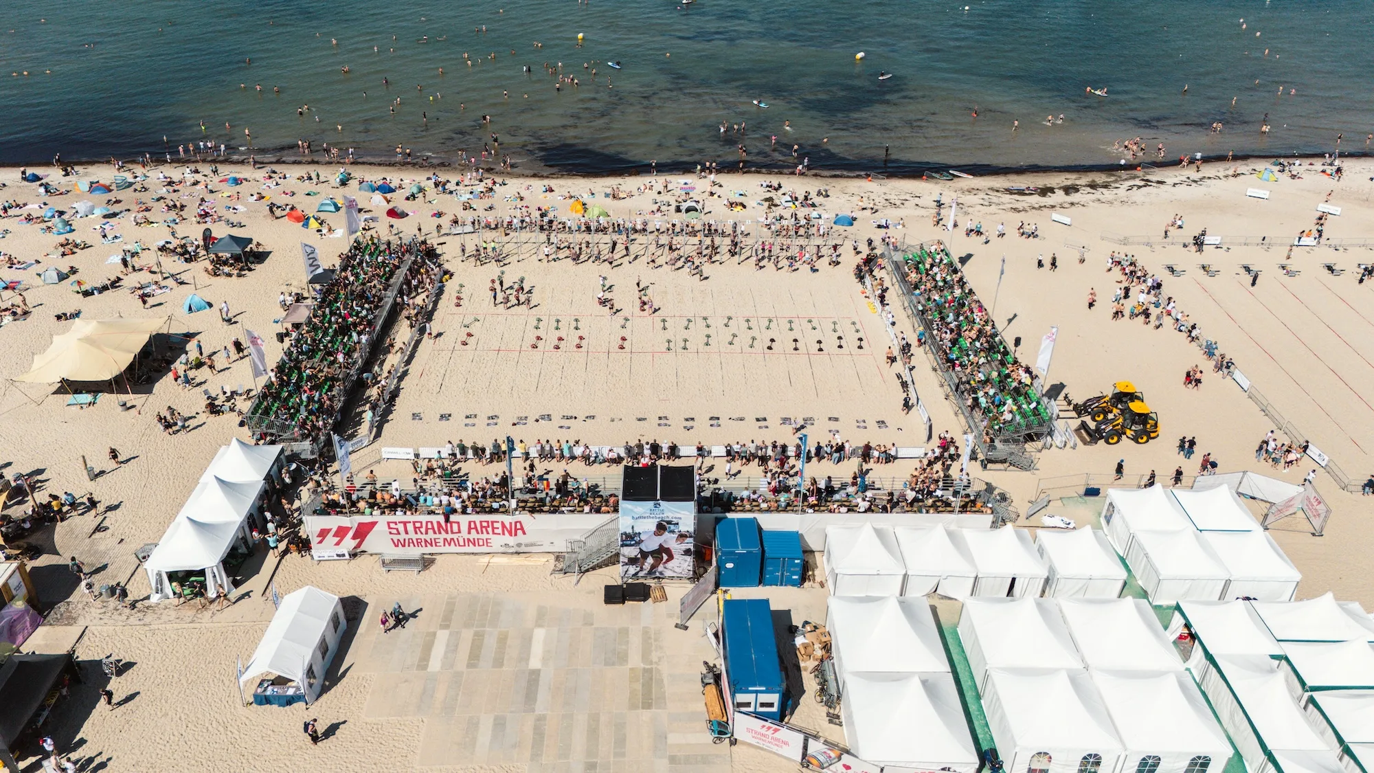 Aerial view of the Strand Arena at Battle The Beach in Warnemünde
