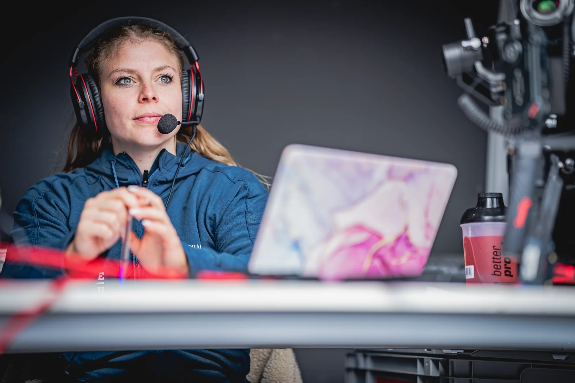 Commentator at the Battle The Beach livestream desk